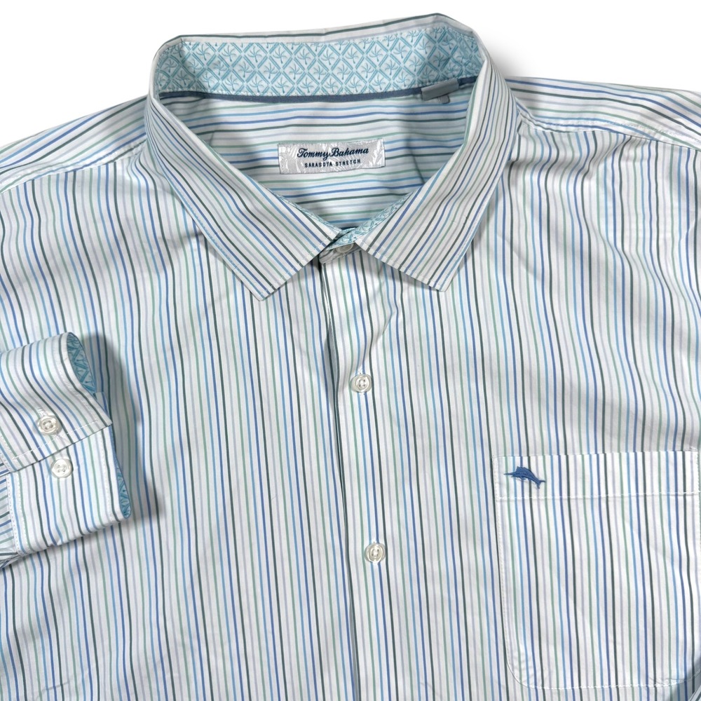 Tommy Bahama Button Down Shirt Mens XXXL Striped Sarasota Stretch Long Sleeve